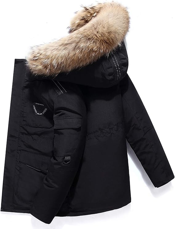 AKT Men's Down Jacket White Duck Down Men Hooded Parka Winter Warm Jacket Coat