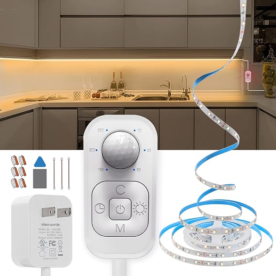 Motion Sensor Led Light Strip - with UL FCC Plug Adapter, Dimmer and Timer