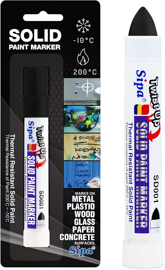 Sipa Permanent Solid Paint Markers, Twist Long-Lasting Paint Pens for Window, Wood,Metal and Glass Marker, 1 Pack (Black)
