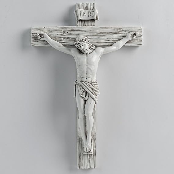 DevotedWalls White Wall Crucifix,Jesus Chirst Cross for Church,Chapels and Home,8"H Resin Crucifix,Elegant Christian Wall Art for Home,Baptism Gift,Confirmation,Wedding & Clergy (Catholic Sacred Decor)