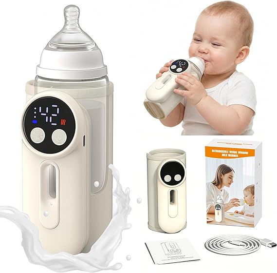 Portable Bottle Warmer for Travel - Cordless Baby Milk Warmer with 6-Speed Smart Temp Control 360° Fast Heating Night Light Breast Milk Food Heater Insulated Bag for Car Home Outdoor Use