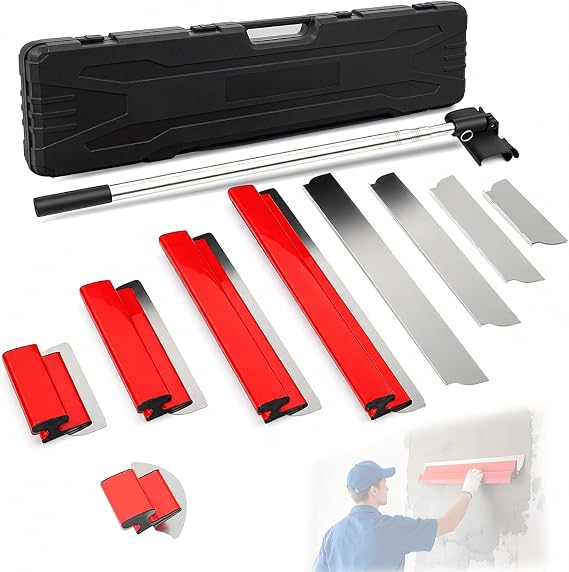 Drywall Skimming Blade Set with Extension Handle and Portable Case