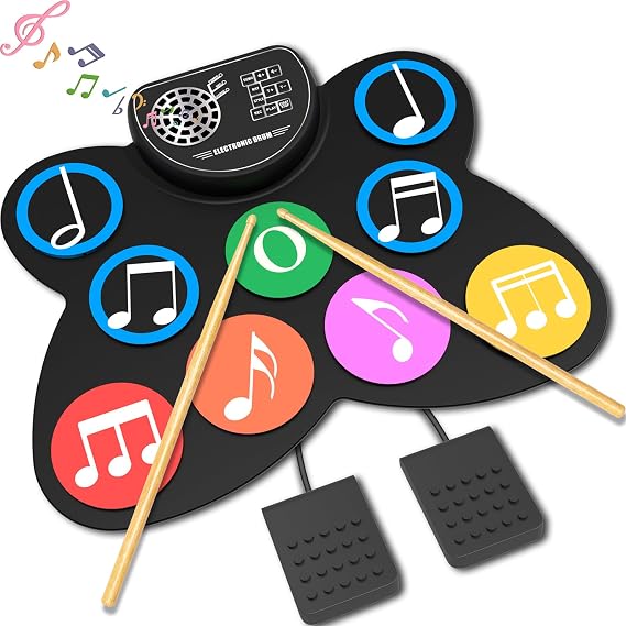 Electronic Drum Set, Roll-Up 9 Pads Drum Set for Kids, Compact Design, Musical Instruments for Beginners, Home Practice, Outdoor Drums