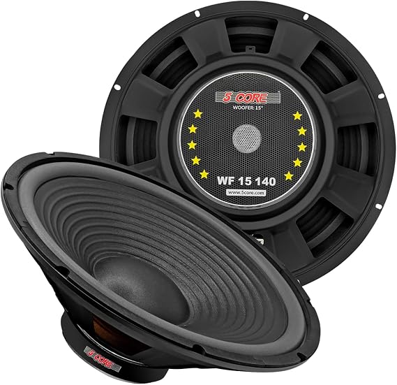 5 CORE 15 Inch Subwoofer 450W Max PA DJ Audio Sub Woofer Speaker 8 Ohm Deep Bass Replacement Component Subwoofers - WF 15 140 8OHM