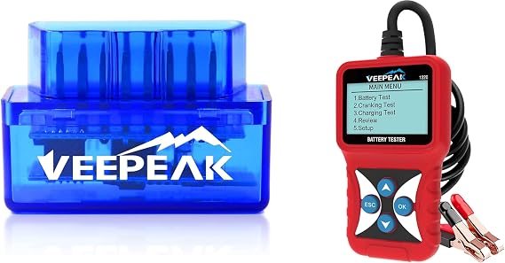 Veepeak Mini Bluetooth OBD II Scanner for Android ONLY and 12V Car Battery Tester, Load Tester Automotive 100-2000 CCA Alternator Analyzer Digital Battery