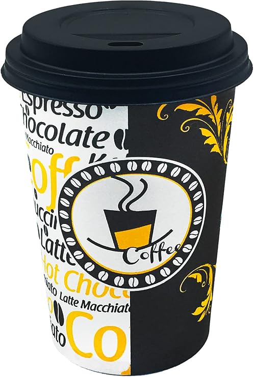 Aygün Cup 12 Oz Siyah Kapaklı Karton Bardak 300 ml - 100'lü (Latte Bardağı)