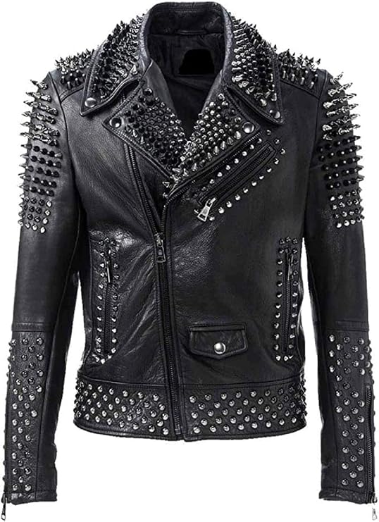 Studded Leather Jacket - Mens Black Brando spiked Rock Punk Leather Jacket with Spikes