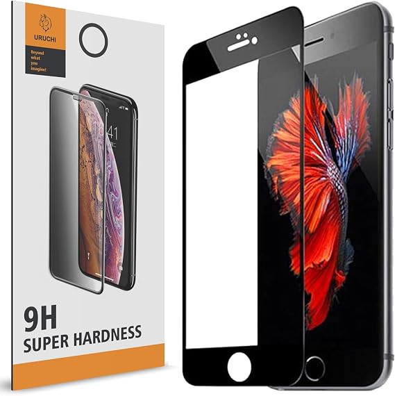 URUCHI iPhone 7 Plus Siyah ve iPhone 8 Plus Siyah (5.5'') ile Uyumlu Ekran Koruyucu, HD Tam Kapsamlı Ekran Kapağı Cam Filmi