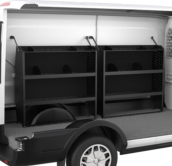 MELIPRON 42" W x 43" H x 13" D & 52" W x 43" H x 13" D Steel Cargo Van Shelving Storage System Fit for NV200, Transit Connect 2014+, Chevy City Express, Promaster City with S-shaped Hooks