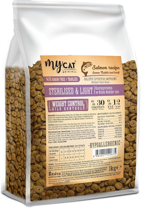 MyCat Original Az Tahıllı Somon Balıklı Diyet & Kısır Kedi Maması 1kg
