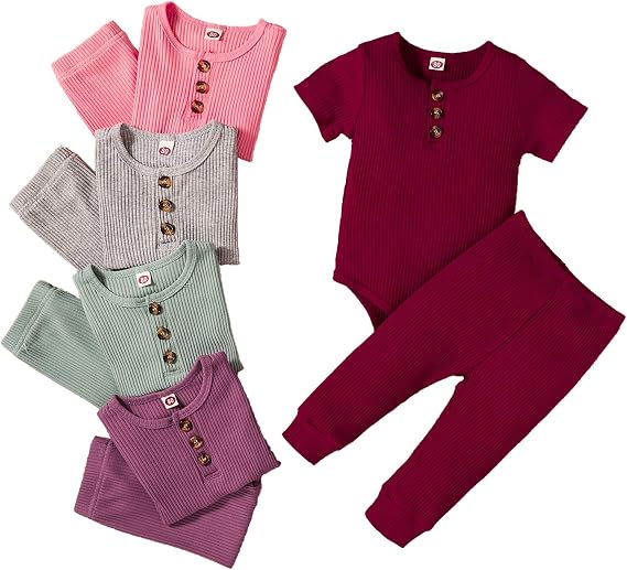 Baby Girl Clothes Newborn Ribbed Romper Pants Infant Girl Outfits Baby Girl's Pant Set