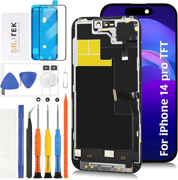 SRJTEK TFT for iPhone 14 Pro 液晶画面交換 A2890 A2650 A2889 A2892120Hz対応+センサー・ケーブル+同様のノッチサイズ ディスプレイ タッチデジタイザー 液晶パネルスクリーンアセンブリ 修理ツール付き