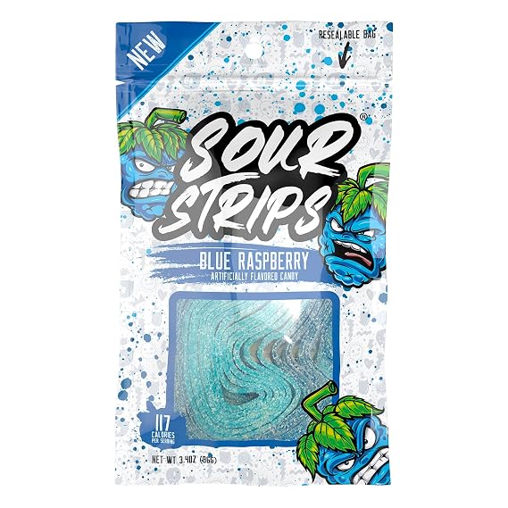 SOUR STRIPS Blue Raspberry Flavored Peg Bag, 3.4 oz.