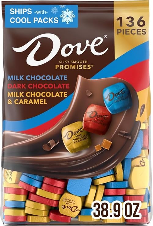 DOVE PROMISES Milk Chocolate, Dark Chocolate and Milk Chocolate & Caramel Assorted Chocolate Candy, 136 Ct Bulk Bag