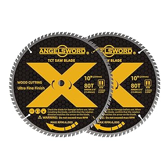 ANGELSWORD 10 Inch Table Saw Blade/Miter Saw Blade for Ultra Fine Finish Wood Cutting, 80T, 2 Pack