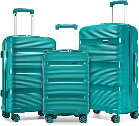 Kono 3 Piece Luggage Set, 20/24/28 Inch Suitcases with TSA Lock, Blue | Lightweight PP Hardshell, Smooth 360 Spinner Wheels with TSA Lock for Travel Trips