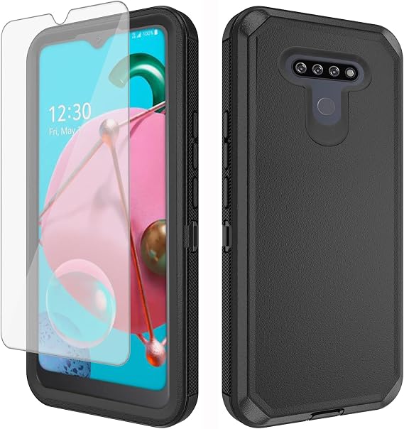 Asuwish Phone Case for LG K51/Reflect LTE/Q51 with Screen Protector and Cell Cover Hybrid Rugged Shockproof Hard Protective Accessories LGK51 K 51 51K L555DL 2020 LGK51Phone LG51Cases Women Black