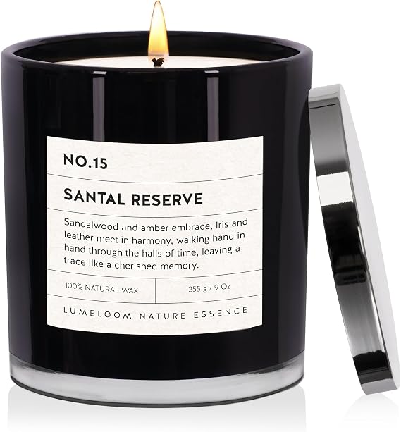 LUMELOOM Santal Reserve Scented Candle 9oz Soy Wax Candles for Home Scented