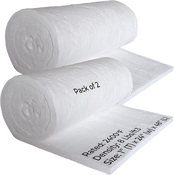 2 Pcs Ceramic Fiber Blanket - 1" Thick x 24" x 48", 8# 2400F Rated High Temp Fireproof Insulation for Fireplace, Wood Stove Baffle, Furnace, Forge, Chimney, Boiler, Pizza Oven, Dishwasher Insulation