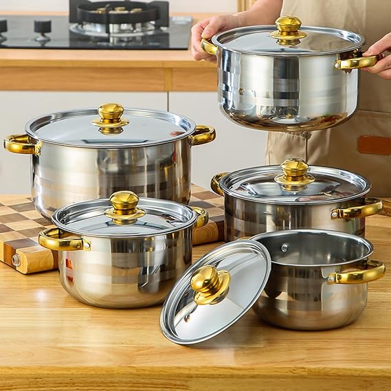 10 Piece Stainless Steel Cookware Set,Kitchen Pots and Pans Set with Lids