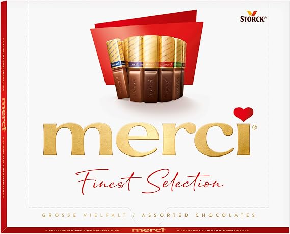 Merci Finest Milk & Dark Chocolate Box, 250 g (Pack of 1) | 8 Flavour Varieties, Gluten-Free, Vegetarian Treats, Gold-Wrapped Bars for Gifting, Packaging May Vary