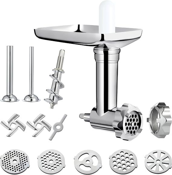 Premium Metal Food Grinder Attachment for KitchenAid Stand Mixers, Precision Meat Grinder & Sausage Stuffer Tubes Kit with Abundant Accessories, Food-Safe Alloy Mixer Attachments (Hand Wash Only)