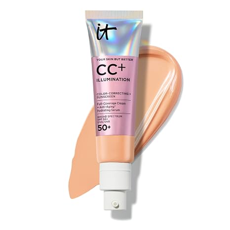 IT Cosmetics CC+ Cream Illumination Radiant Foundation with SPF 50+ | Full Coverage Color Correcting Foundation for Normal/Dry + Mature Skin - Anti-aging Hydrating Serum, Peptide + Niacinamide