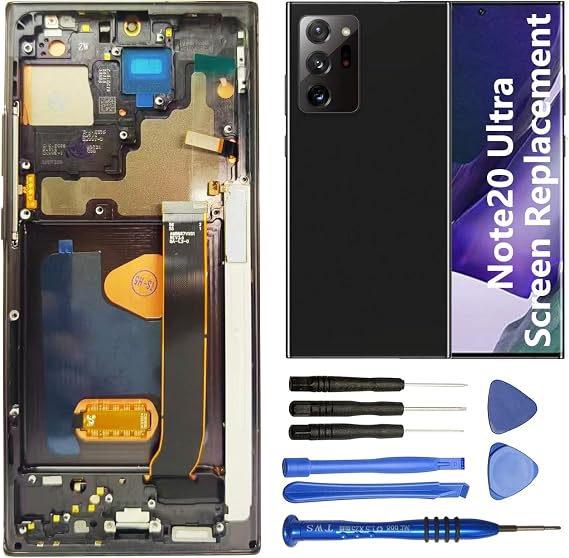 Screen Replacement for Samsung Galaxy Note20 Ultra 5G SM-N986 N986B N986U 6.9 Inch with Frame and Back Cover Display Touch Digitizer Assembly (Black)