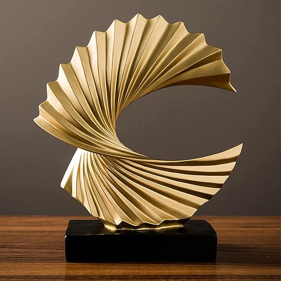 Modern Day Accents, Abstract, Sculpture, Black Base, Ocean Wave, Tabletop Sculptures ,Elegant Gold Decorations for Living Room,24cmX28cm