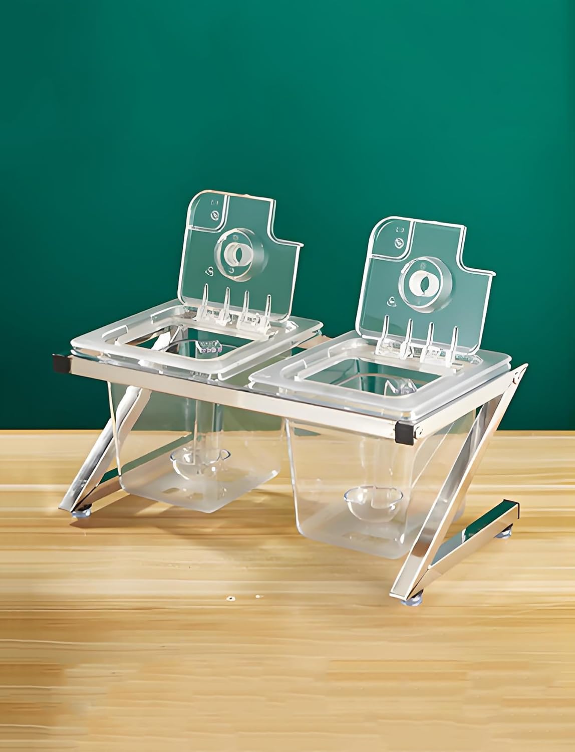 Transparent Seasoning Set,Stall Jam Boxr and Clear Top Cover Stainless Steel Brackets, Food Serving Tray Condiment Dispenser Display RackPackage 6