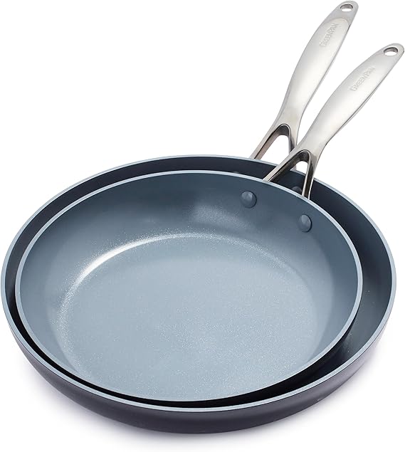 GreenPan Valencia Pro Ceramic Nonstick 10 & 12 Frying Pan Skillet Set, Hard Anodized PFAS-Free Cookware, Induction Ready, All Cooktops, Eggs & Omelets, Dishwasher & Oven Safe to 600F, Gray