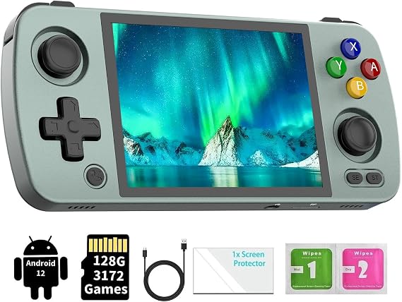 ANBERNIC RG405M Pocket Retro Game No Card Handheld Game Console Unisoc Tiger T618 CPU, 4-inch IPS Touch Screen Built-in 4500 mAH Battery Compatible with 5G WiFi and Bluetooth 5.0 Gray