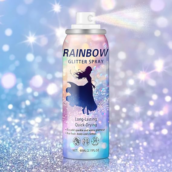 Body Glitter Spray Temporary Sparkle Hair Body 2.11 Fl Oz, Glow Silver