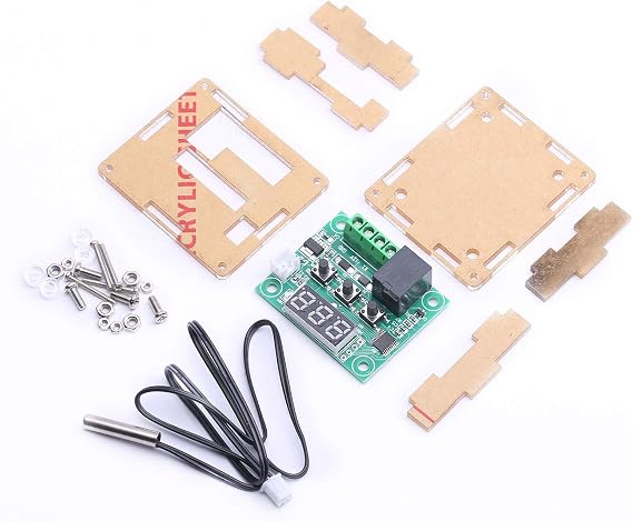 W1209 12V DC Digital Temperature Controller Board Micro Digital Thermostat -50-110C Electronic Temperature Cool Temp Control Module Switch with 10A One-Channel Relay with LED Display + Acrylic Box
