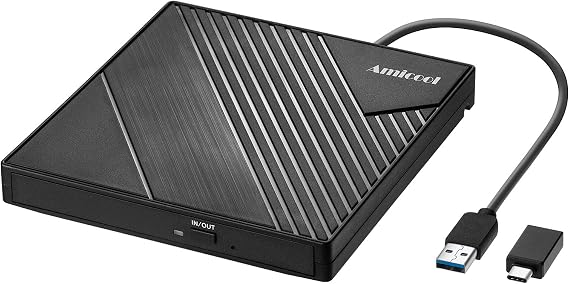 Amicool External DVD Drive USB 3.0 USB C CD Burner CD/DVD +/-RW Optical Drive, Slim Portable DVD Player CD ROM Rewriter Writer Reader for Laptop Desktop PC Windows 11/10/8/7 MacBook Mac Linux OS Apple