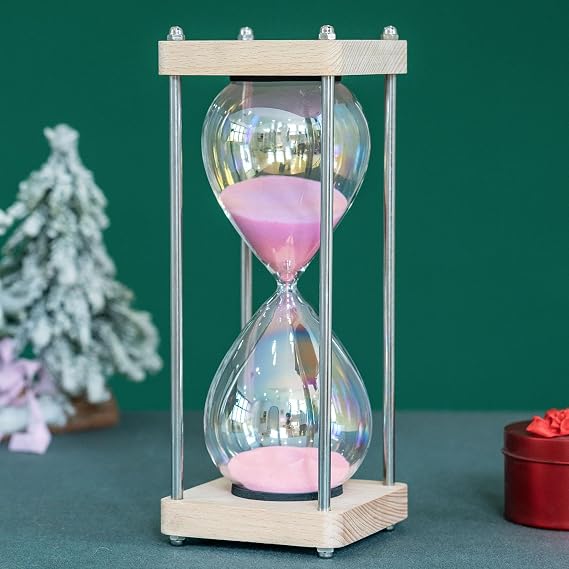 Hourglass Timer 60 Minutes Decorative Hourglass for Home Desk Kitchen Restaurant Decorative Office Wedding Decoration (Pink)