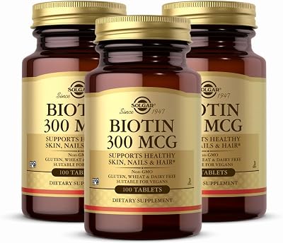 Solgar Biotin 300 mcg - 100 Tablets, Pack of 3 - Supports Healthy Skin, Nails & Hair - Non-GMO, Vegan, Gluten Free, Dairy Free, Kosher - 300 Total Servings