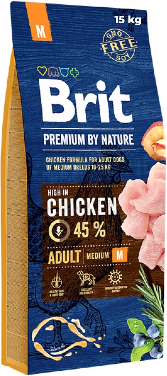 Brit Premium By Nature Dry Dog Food, Chicken, Adult, Medium Breed, 15 Kg