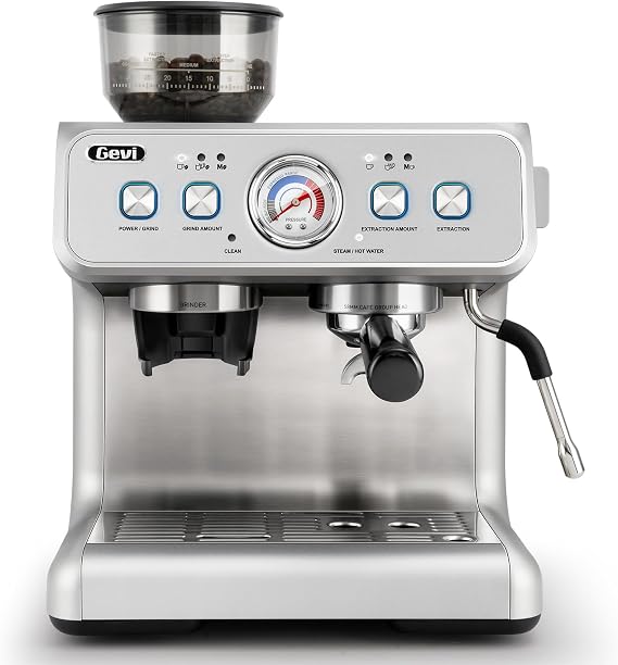 Gevi Dual Boiler Espresso Machine With Grinder & 58mm Portafilter | Stable Dual Boiler Extraction, Customizable Grind Sizes, Premium Steam Wand, Stylish Silver Machine For Homemade Cafe Drinks