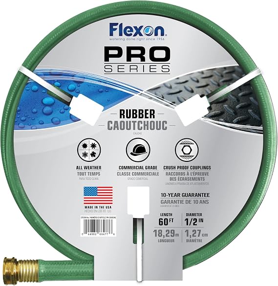 Flexon 1/2" x 60ft Premium Green Rubber Garden Hose