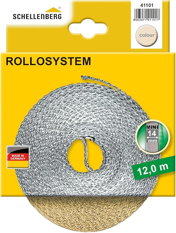 Schellenberg 44501 Roller Shutter Strap for Window (Width: 14 mm, Mini System: 4.5 m), Beige, 41101
