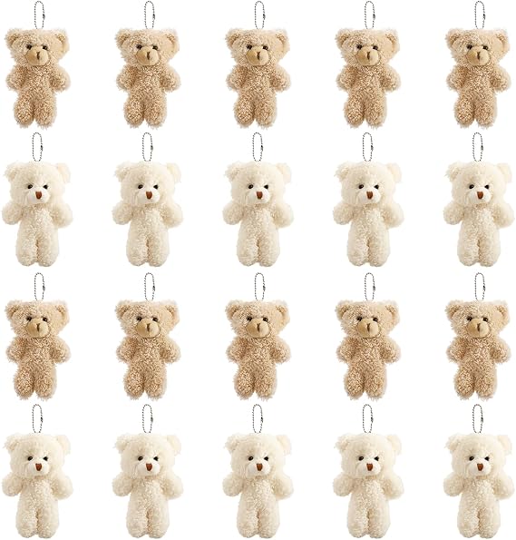 TOPZEA 20 Pack Mini Stuffed Plush Bears, 4.7 Inch Small White & Brown Soft Bear Tiny Keychain Animal Ornament Bulk for Birthday, Valentine's Day, Graduation Gift, Party Favor, DIY Crafts