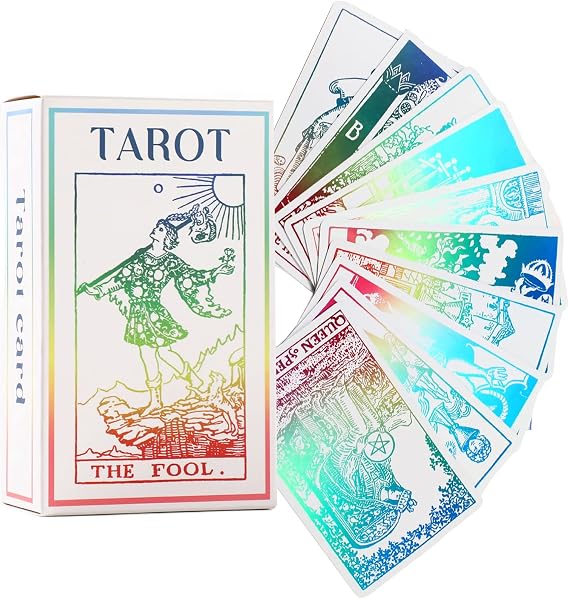Sincerez Tarot Cards Deck with Guidebook for Beginners, Vintage Card Decks, Unique Fortune Telling Game (Holographic)