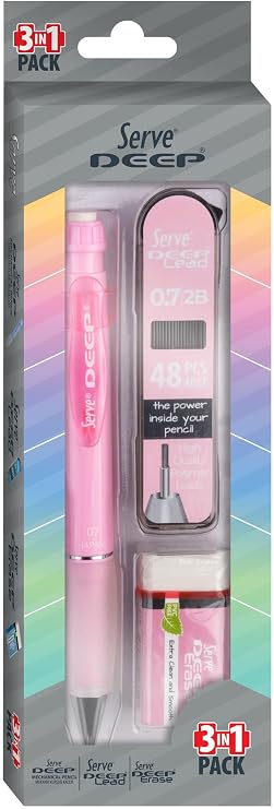 SERVE Deep Versatil Kalem, Silgi ve Kalem Ucu 0,7mm 3'lü Set - Şeker Pembe