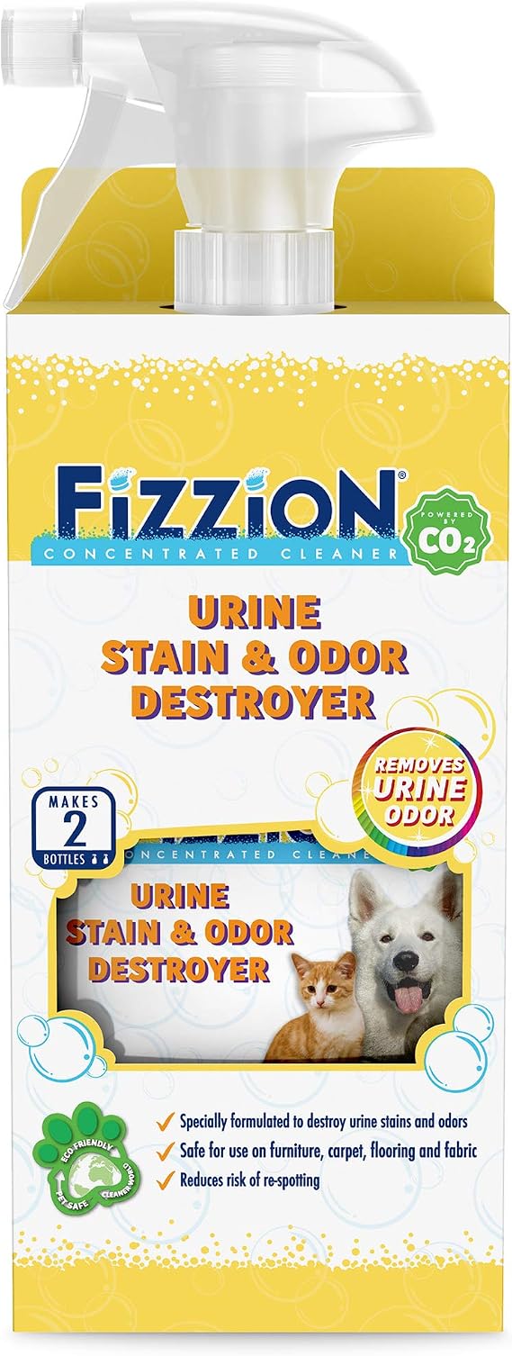 Fizzion Urine Pet Stain and Odor Destroyer 23 Oz Spray Bottle with 2 Refill
