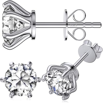 Moissanite Stud Earrings for Women, 18K White Gold Plated S925 Sterling Silver Hypoallergenic Diamond Earring, Lab Grown Diamond Earrings