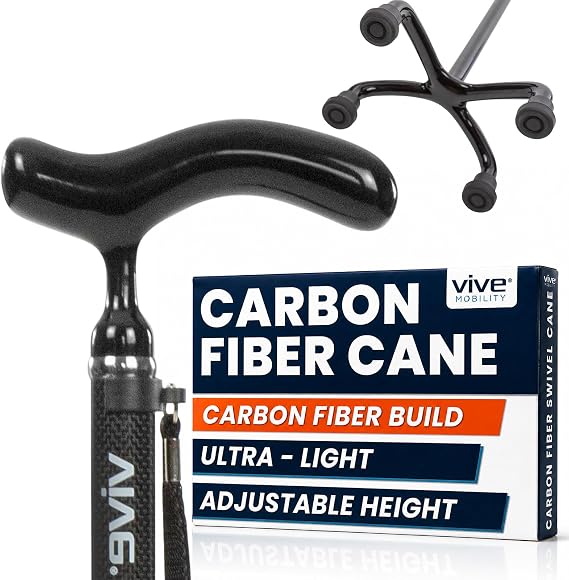 Vive Ultra-Lightweight Quad Cane - Carbon Fiber Walking Stick for Men