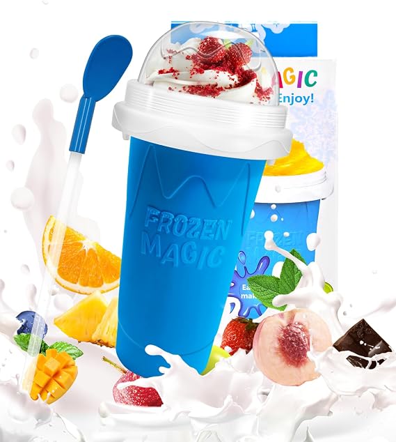 Slushie Cup, Double Layers Silica DIY Portable Slushy Cup with Lid & Straw