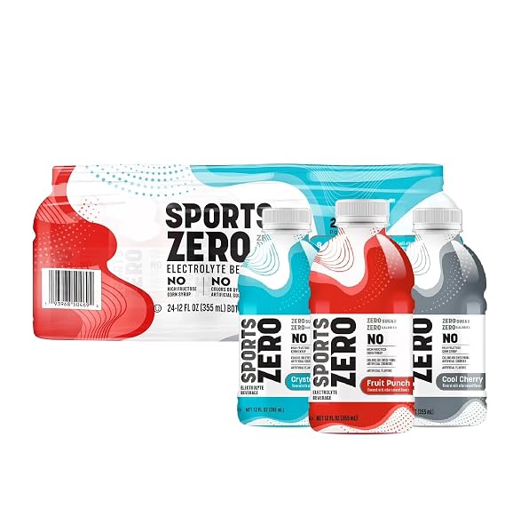 Sports Drink Zero Variety Pack, 12 fl oz Bottles (24 Pack) - Zero Sugar & Zero Calorie Electrolyte Hydration - Includes Fruit Punch, Cool Cherry, and Crystal Berry - Resealable On the Go Bottles