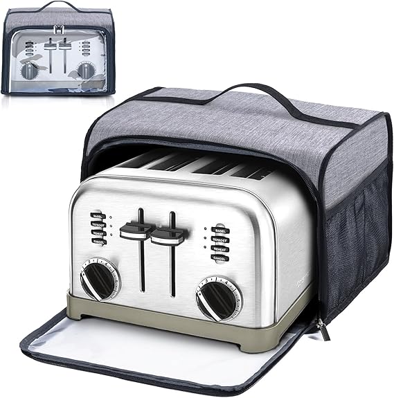 BAGSPRITE Toaster Oven Cover for 4 Slice Wide Slot, Small Bread Cover with Zipper Pockets Buffalo Check